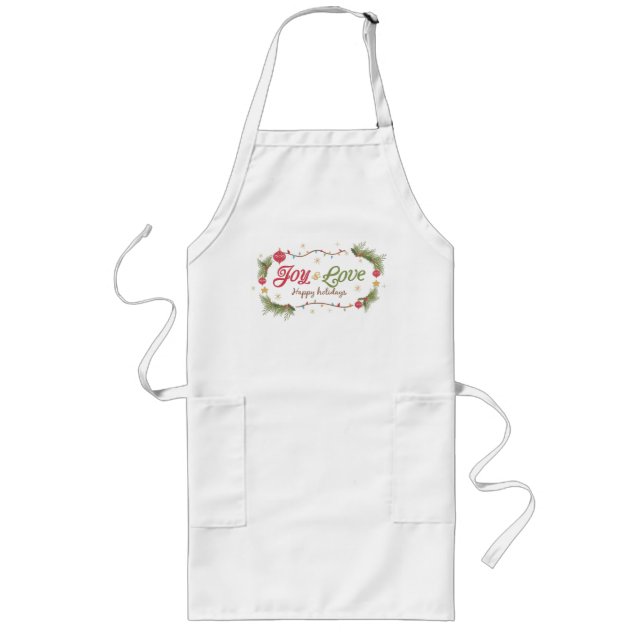 Joy and Love Happy Holidays Long Apron (Front)