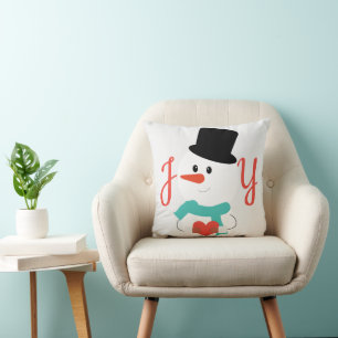 JOY and Love Snowman   Cute Winter Cushion