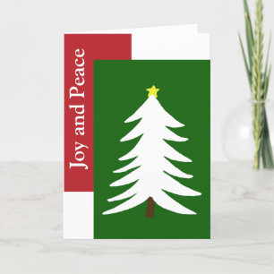 Joy and Peace Christmas Tree Green and Red Holiday Card