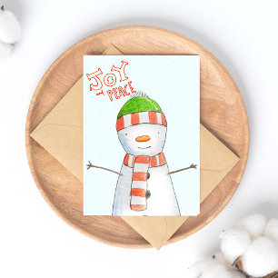 Joy and Peace   Cute Snowman Christmas Holiday Postcard