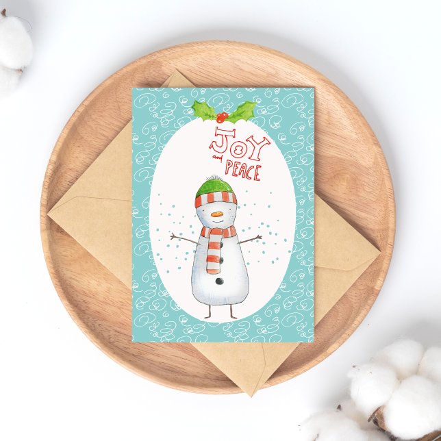 Joy and Peace | Cute Snowman Christmas Holiday Postcard (Creator Uploaded)