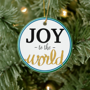 Joy and Peace Gold Green Blue Ceramic Ornament