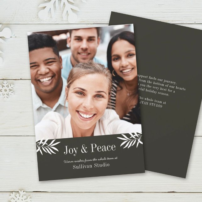 JOY and PEACE Modern Simple Photo Business Holiday Card (Creator Uploaded)