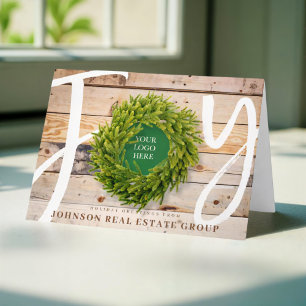 Joy and Pine Wood with Logo Business Holiday Card