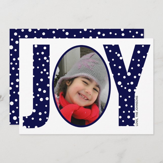 Joy and snow navy blue minimal Christmas photo Holiday Card (Front/Back)