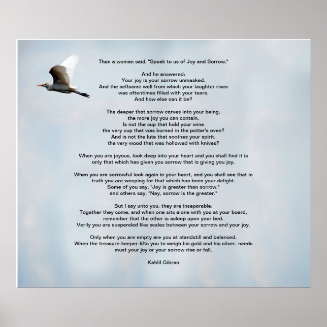 Joy and Sorrow by Kahlil Gibran Poster (Front)