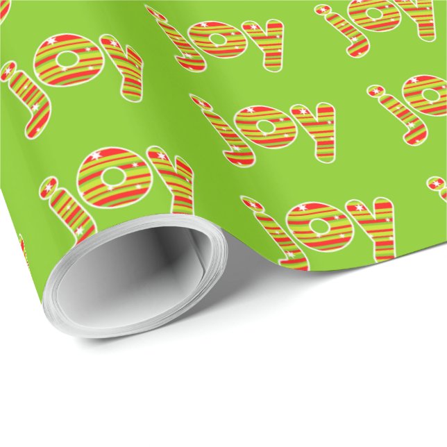 JOY at Christmas, Red & Green Stripes Wrapping Paper (Roll Corner)