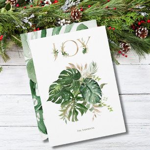 Joy At Christmas Tropical Green Palm Leaves Holiday Card