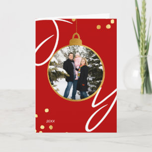 Joy Bauble Personalized Photo Gold Foil Christmas Card