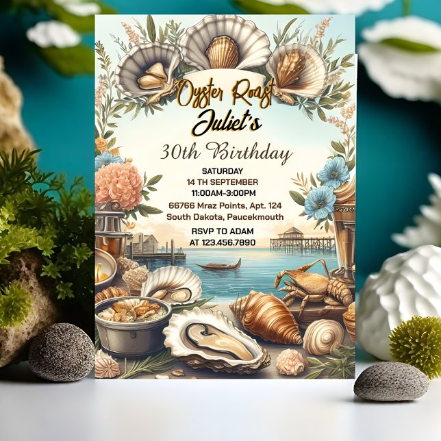 Joy Beach Seafood pearl oyster roast 30th Birthday Invitation (Creator Uploaded)