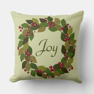 Joy   Berries and Leaves Wreath   You Customise Cushion