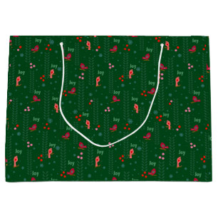 Joy birds Christmas green Large Gift Bag