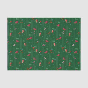 Joy birds Christmas green Tissue Paper