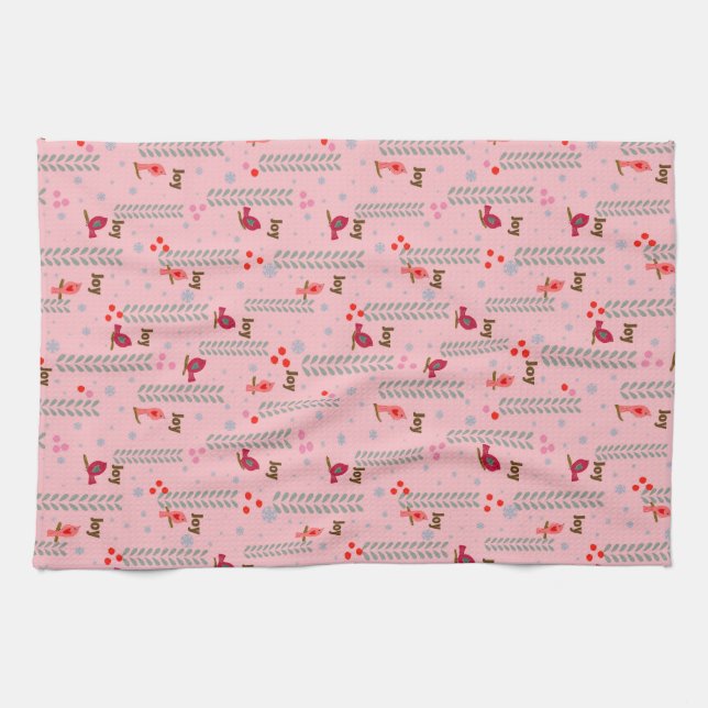 Joy birds Christmas - pink Tea Towel (Horizontal)
