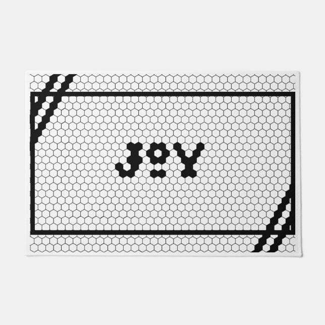Joy Black and White Hex Tile Doormat (Front)