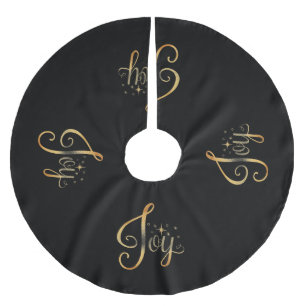 “Joy” Black  Gold Script Elegant Holiday Seasonal Brushed Polyester Tree Skirt