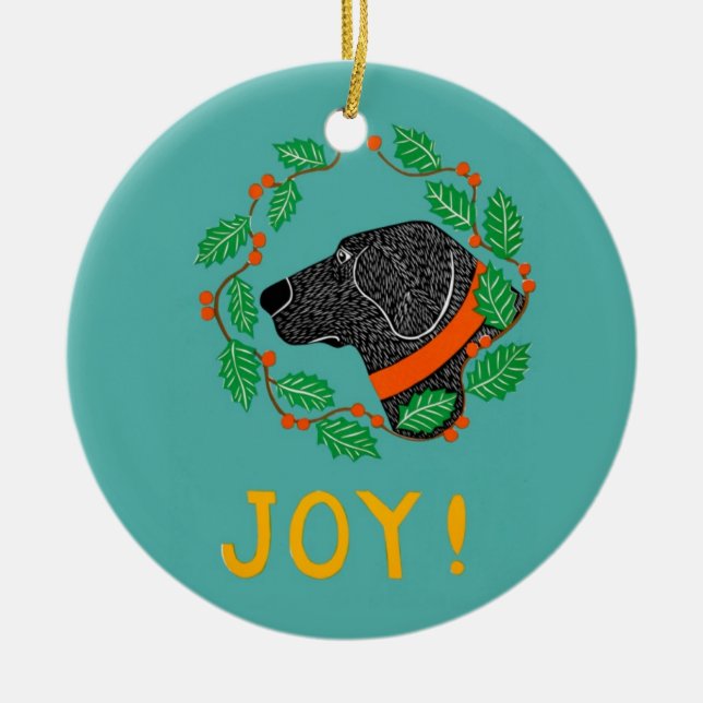 Joy Black Lab Ornament By Stephen Huneck (Front)