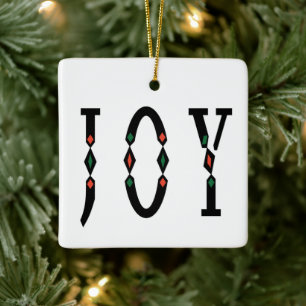 Joy black red green minimalistic typography cera ceramic ornament