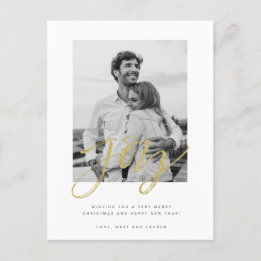 Joy Black White Photo Christmas Card