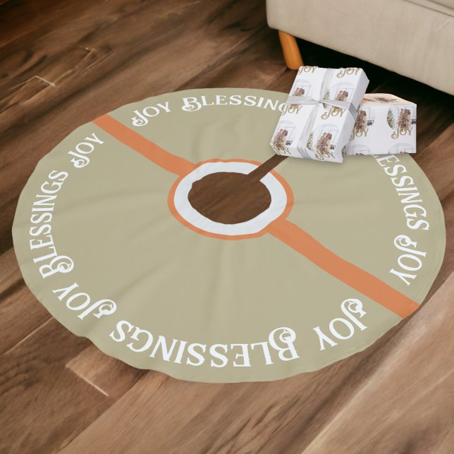 Joy Blessing Muted Sage Green Orange Christmas Brushed Polyester Tree Skirt (Joy Blessing Muted Sage Green Orange Christmas Brushed Polyester Tree Skirt from Ricaso)