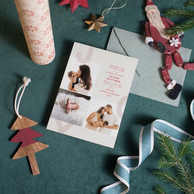 Joy Blush Birth Announcement Gold Foil Holiday (Creator Uploaded)