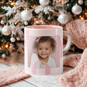 JOY Blush Pink Christmas   Personalised Photo Two-Tone Coffee Mug