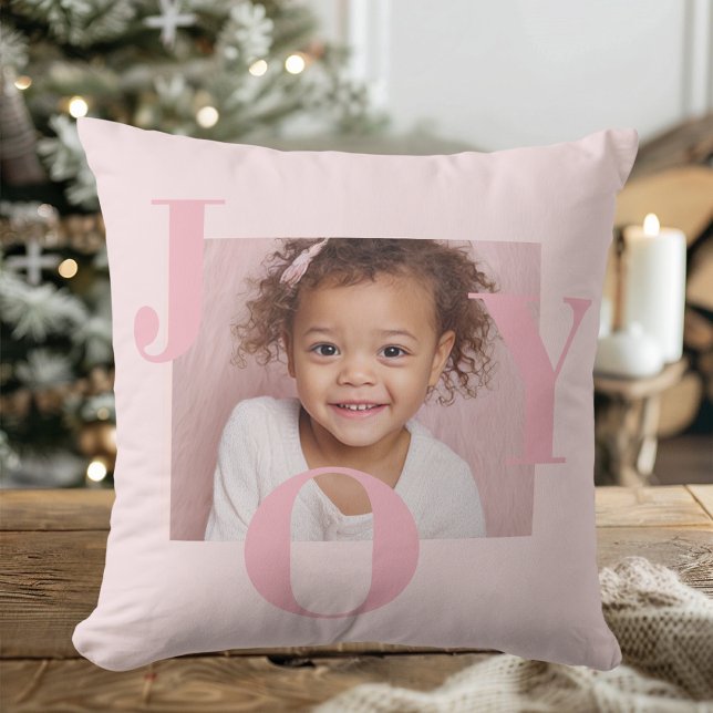 JOY Blush Pink Modern Christmas | Personalised  Cushion (Creator Uploaded)
