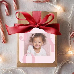 JOY Blush Pink Modern Christmas   Personalised  Square Sticker