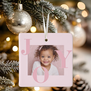 JOY Blush Pink Modern Christmas Personalized Ceramic Ornament
