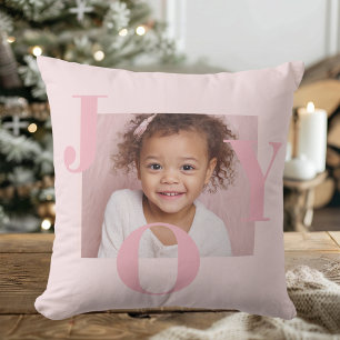 JOY Blush Pink Modern Christmas Personalized Cushion