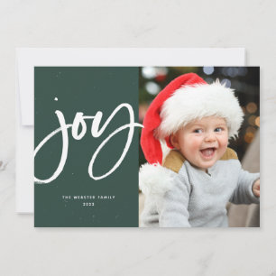 Joy bold green Christmas one-photo  Holiday Card