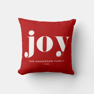 JOY Bold Typography Modern Christmas Red Cushion
