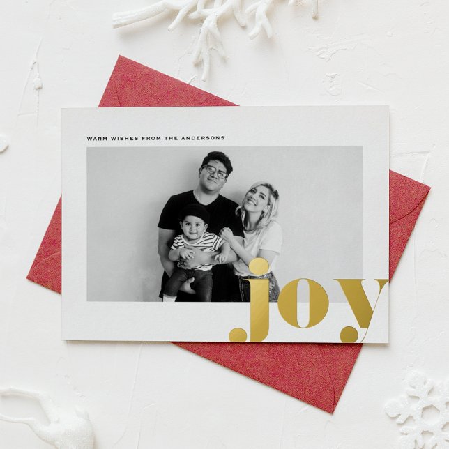 JOY Bold Typography Modern Photo Christmas Foil Holiday Card (Creator Uploaded)