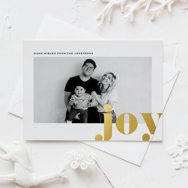 JOY Bold Typography Modern Photo Christmas Foil Holiday Postcard (Creator Uploaded)