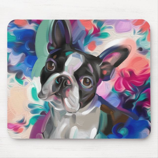 'Joy' Boston Terrier Dog Art Mouse pad (Front)