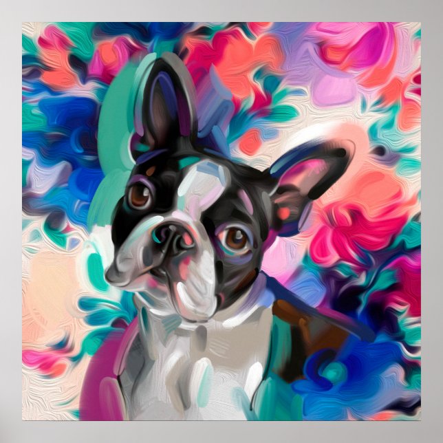 'Joy' Boston Terrier Dog Art print on paper (Front)