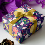 Joy Botanical Floral Festive Garden Pattern Purple Wrapping Paper<br><div class="desc">Beautiful botanical floral & foliage elegant floral pattern wrapping paper. Our design features our hand-drawn floral festive botanicals. The bountiful floral botanicals create a beautiful pattern. We've selected a beautiful colour pallet of yellow, blush pink, cranberry red, and deep forest green leaves. The word "Joy" is beautifully incorporated into our...</div>