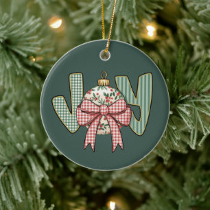Joy Bow and Ornament Preppy Christmas Holiday