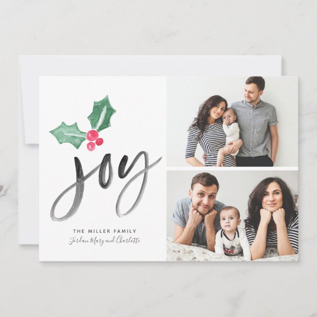 Joy Brush Script Holiday | Christmas 2-Photo Card (Front)