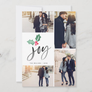 Joy Brush Script Holiday   Christmas 4-Photo Card