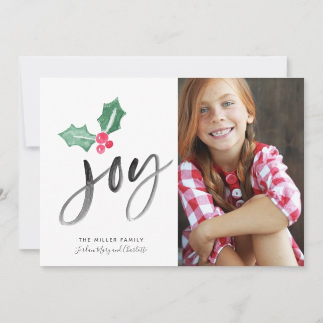 Joy Brush Script Holiday | Christmas Photo Card (Front)