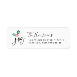 Joy Brush Script Holiday   Christmas Return Address Label