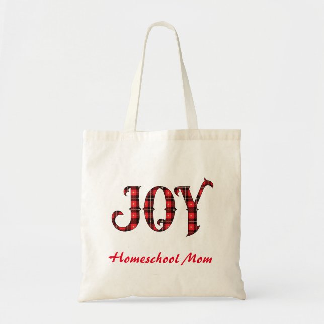 Joy Buffalo Plaid Homeschool Mum Tote Bag (Front)