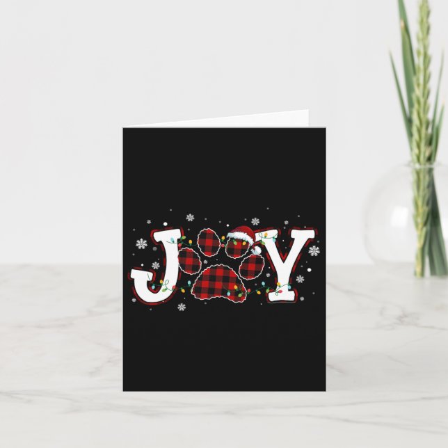 Joy Buffalo Red Plaid Dog Paw Print Christmas Orna Card (Front)