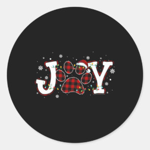 Joy Buffalo Red Plaid Dog Paw Print Christmas Orna Classic Round Sticker
