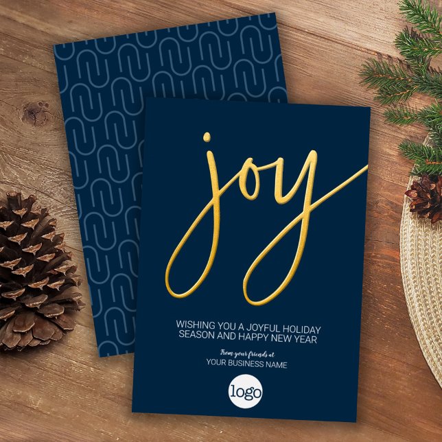 Joy Business Christmas Greeting Navy Blue and Gold Foil Holiday Card (Creator Uploaded)