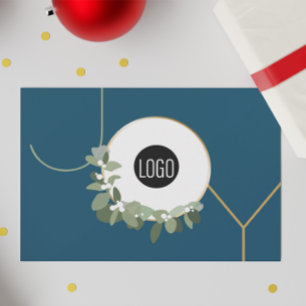 Joy Business Logo Happy Holidays Blue Custom Holiday Card