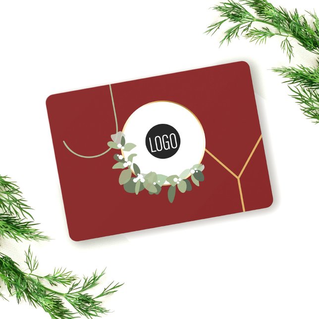 Joy Business Logo Happy Holidays Wine red Holiday Card (Red JOY holiday business logo christmas greeting custom card)