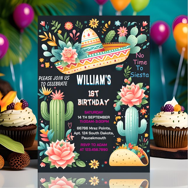 joy cactus cute uno taco first fiesta 1st Birthday Invitation (Creator Uploaded)