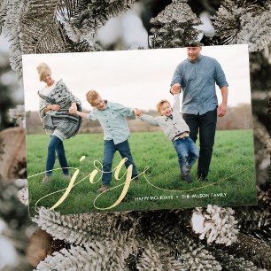 Joy Calligraphy Faux Foil Photo Holiday Card